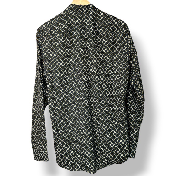 THEORY 100% Cotton Men’s Button Down Dress Shirt Black w/ Gold Print US Sz M - Picture 3 of 10
